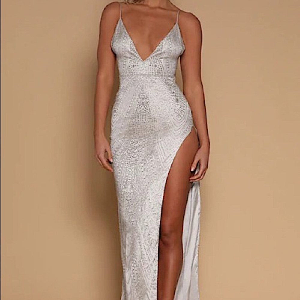 🪙Silver Ella Jeweled Meshki Dress